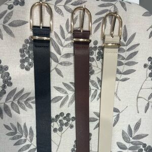 Set of Three Leather Belts in Black, Brown, and Cream